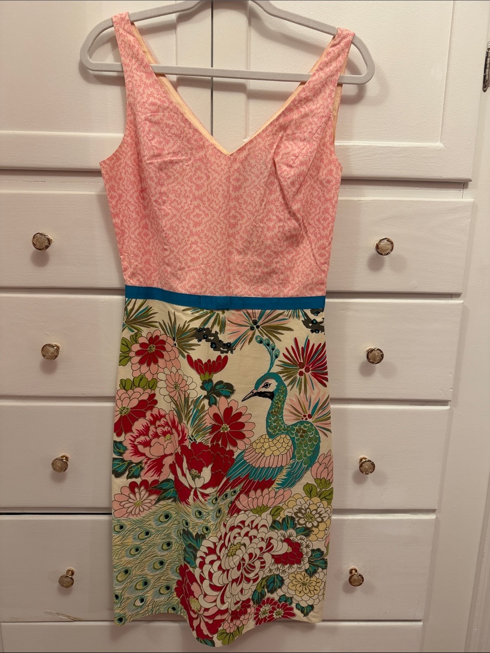 Tabitha Pink Top Multicolor Floral Peacock Midi Dress